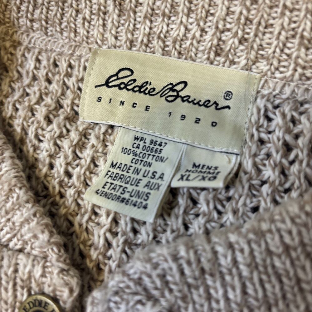 VTG Eddie Bauer Sweater Mens XL Oatmeal Henley Cotton Fisherman 90's Y2K Chunnky - Picture 9 of 16